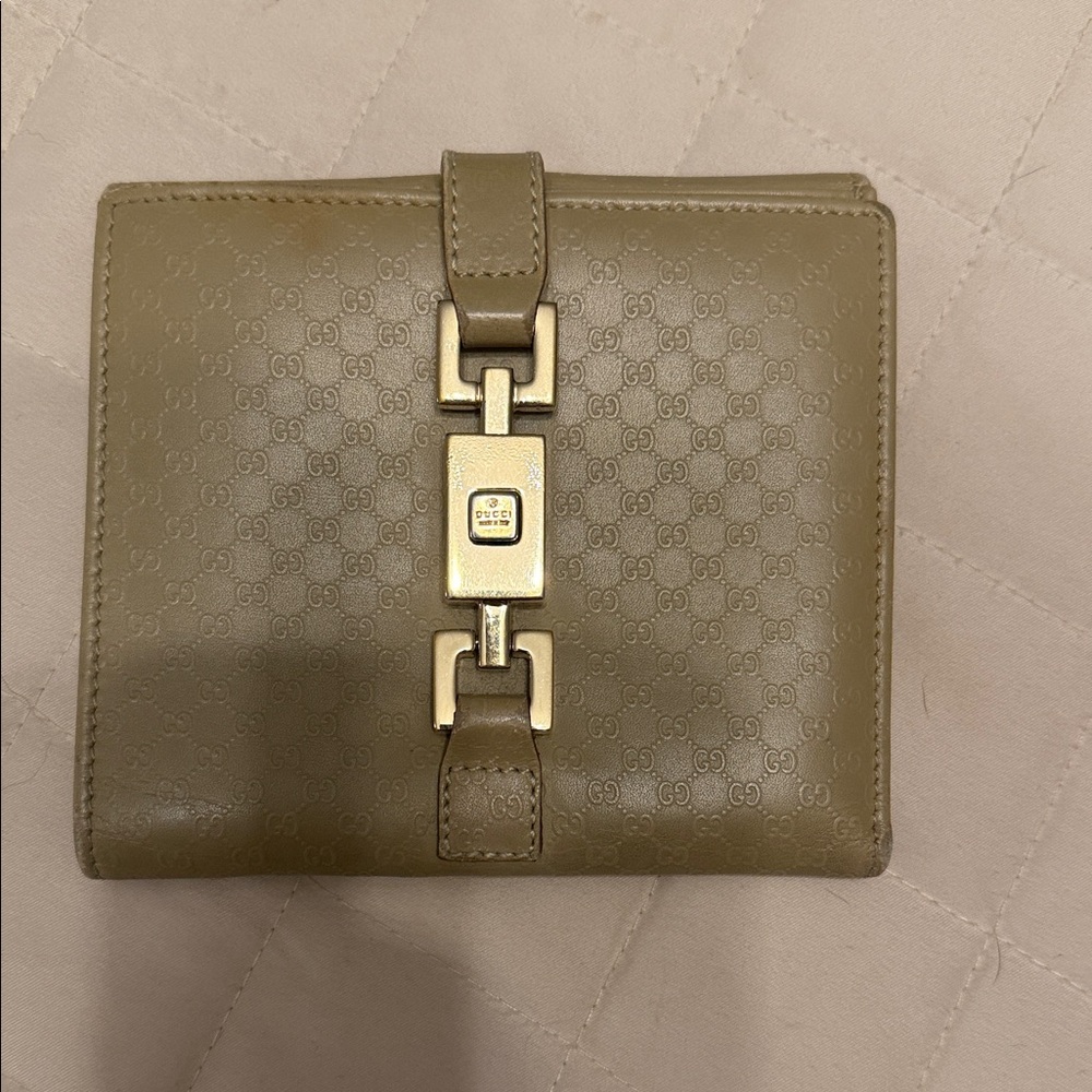 Gucci Beige Leather Wallet with Gold Accent